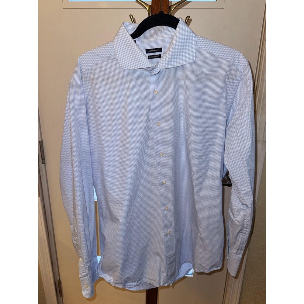 Suitsupply Dress Shirt Mens 17 32/33 Blue Gingham Regular Fit Cotton Long Sleeve